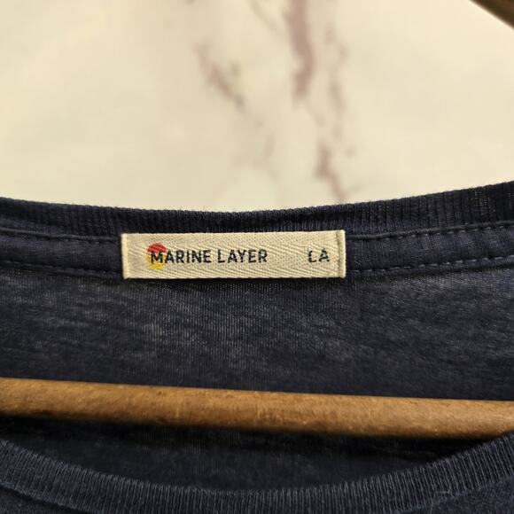 Marine Layer T Shirt Mens Large Blue Tri Tone Long Sleeve Crew Neck Stripe - Picture 3 of 9